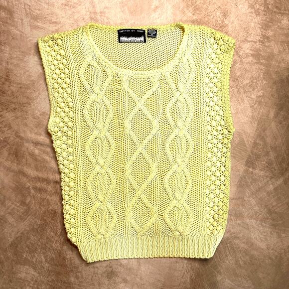 Bramble Lane Vintage Cable Knit Sleeveless Sweater Yellow Argyle Women's M 80s - Picture 1 of 9